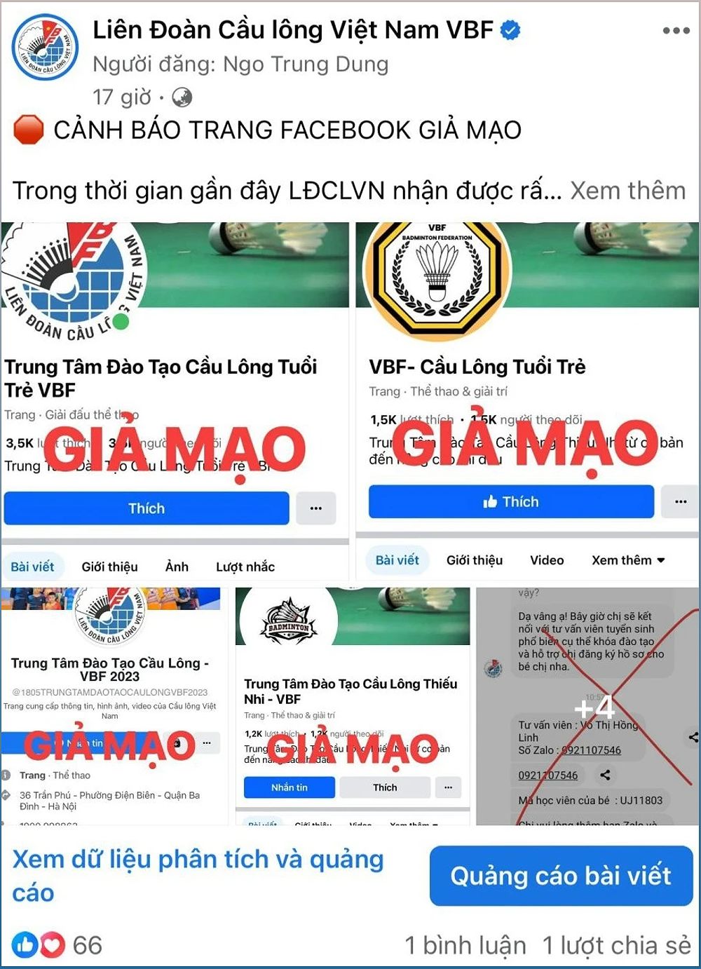 Cảnh báo về thông tin giả mạo và lừa đảo của Liên đoàn cầu lông Việt Nam - 1676877106